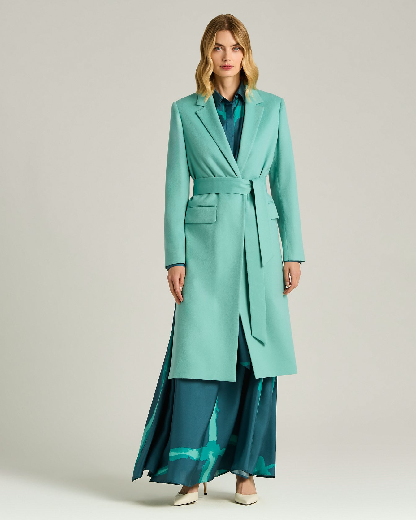 Kiton Outerwear Mantel Kaschmir Türkis Größe 46