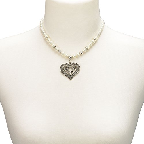 Alpenflüstern DAHEIM DHK162 Dirndlkette Creme Strassherz Hirsch