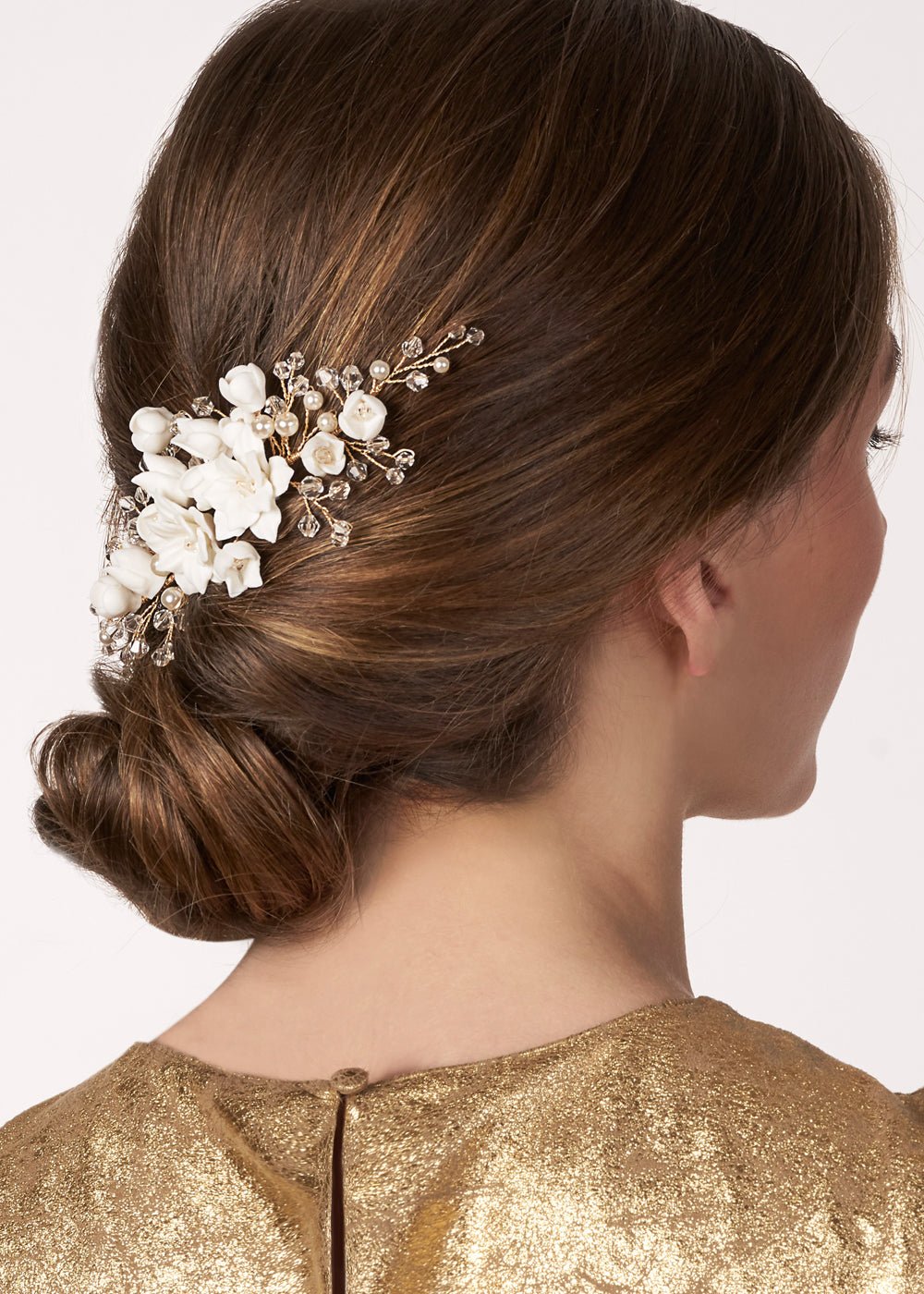 Elizabeth Bower Jasmine Comb Braut Haarkamm Gold Porzellan