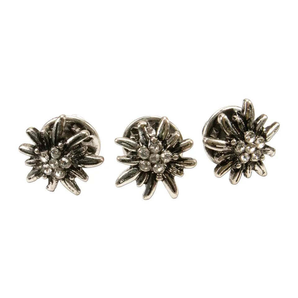Alpenflüstern DAHEIM Pins Edelweiss mini 3er-Set silber