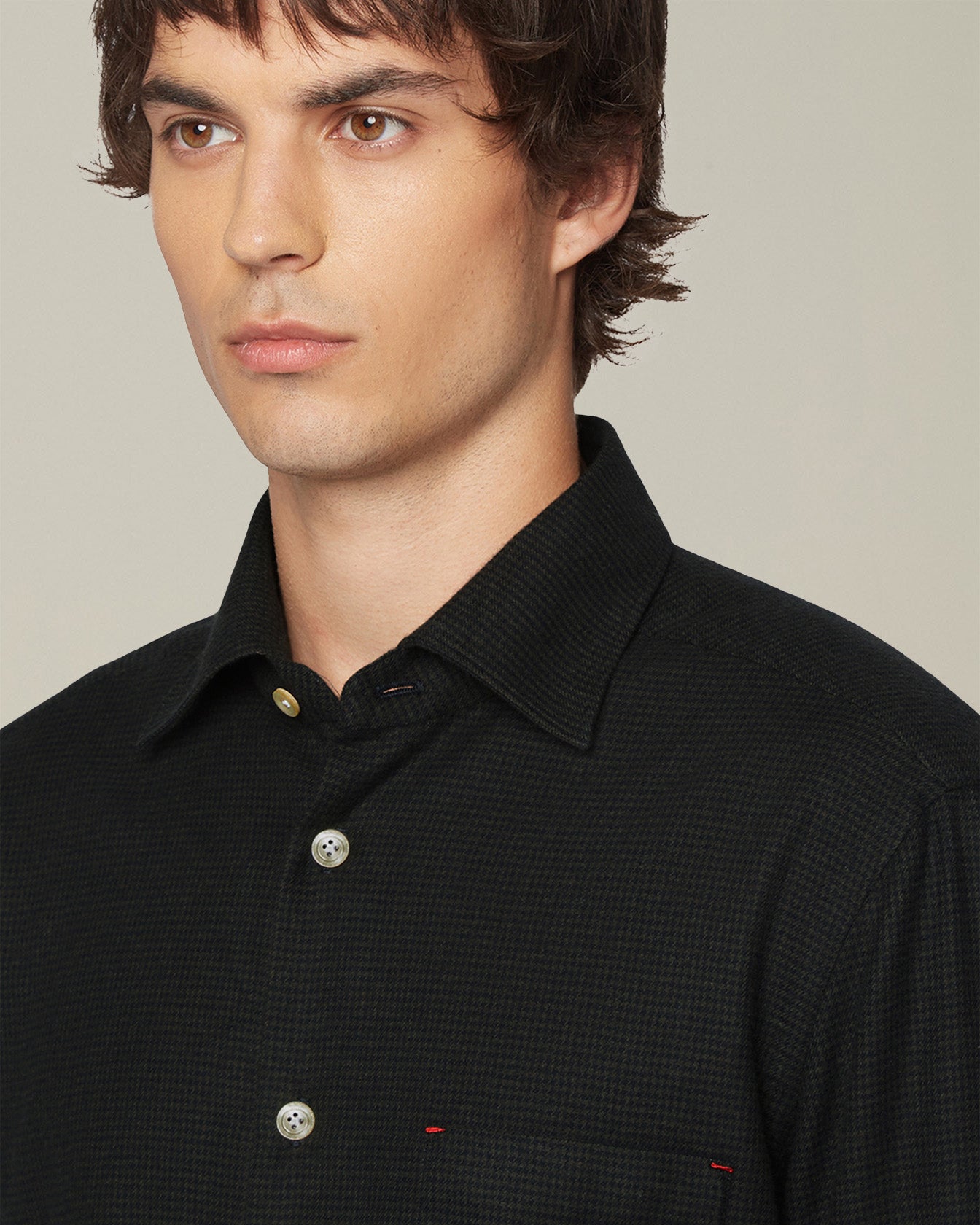 Kiton Nerano Flanella Hemd Pied-de-Poule Baumwolle