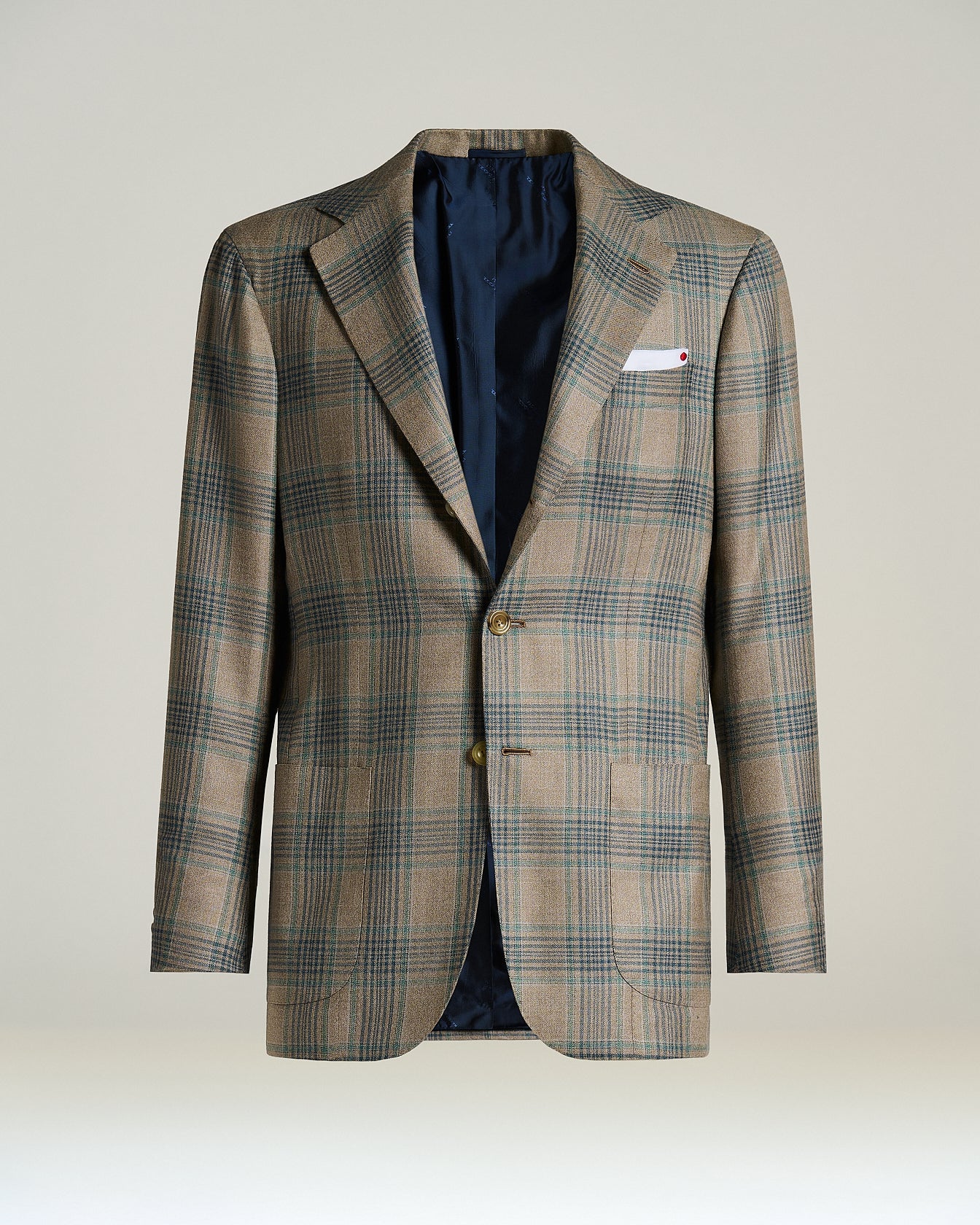 Kiton Tartan Sakko Gr.50 Kaschmir Seide Leinen Grau
