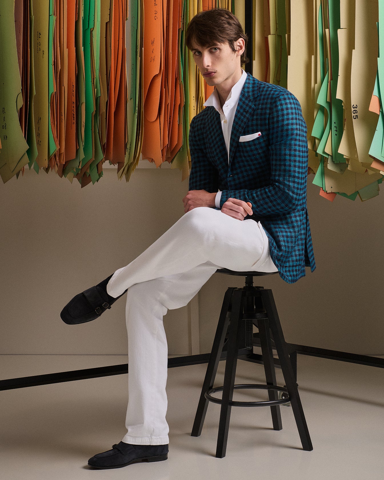 Kiton Jackets Sakko grün Karo Kaschmir Wolle Seide Leinen