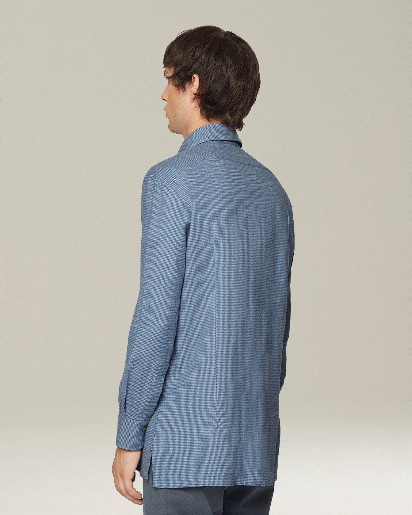 Kiton Nerano Flanell Hemd Hahnentritt Baumwolle