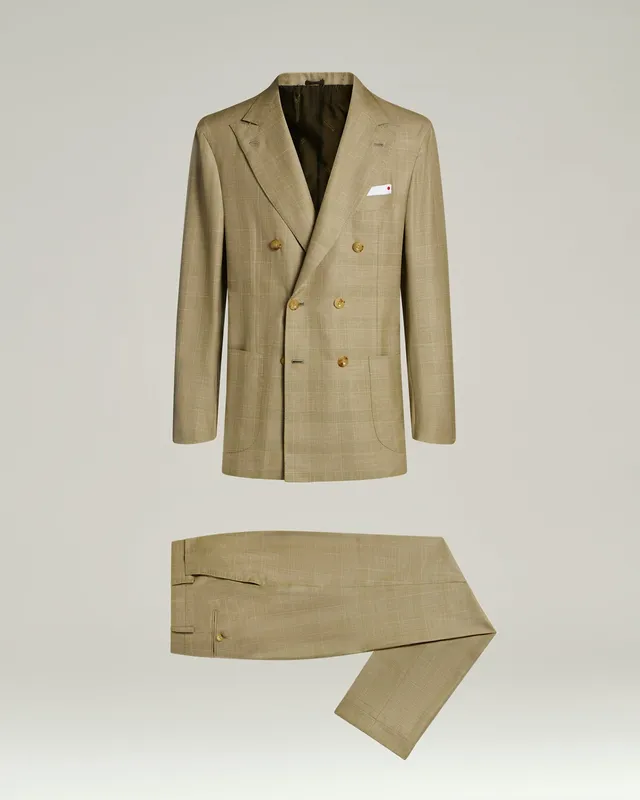 Kiton Suits Anzug zweireihig Braun Wolle-Seide-Leinen