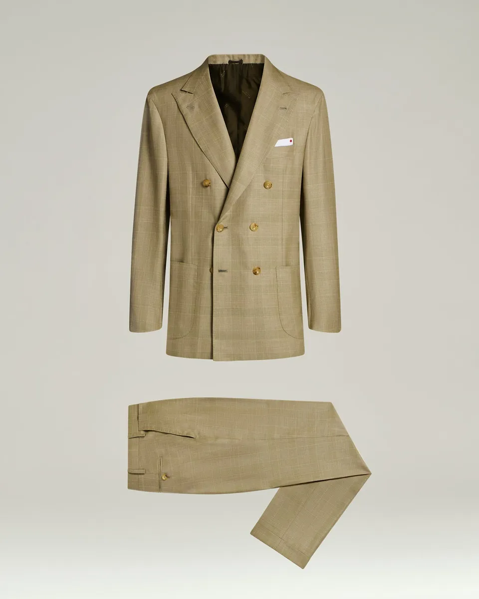 Kiton Suits Anzug zweireihig Braun Wolle-Seide-Leinen