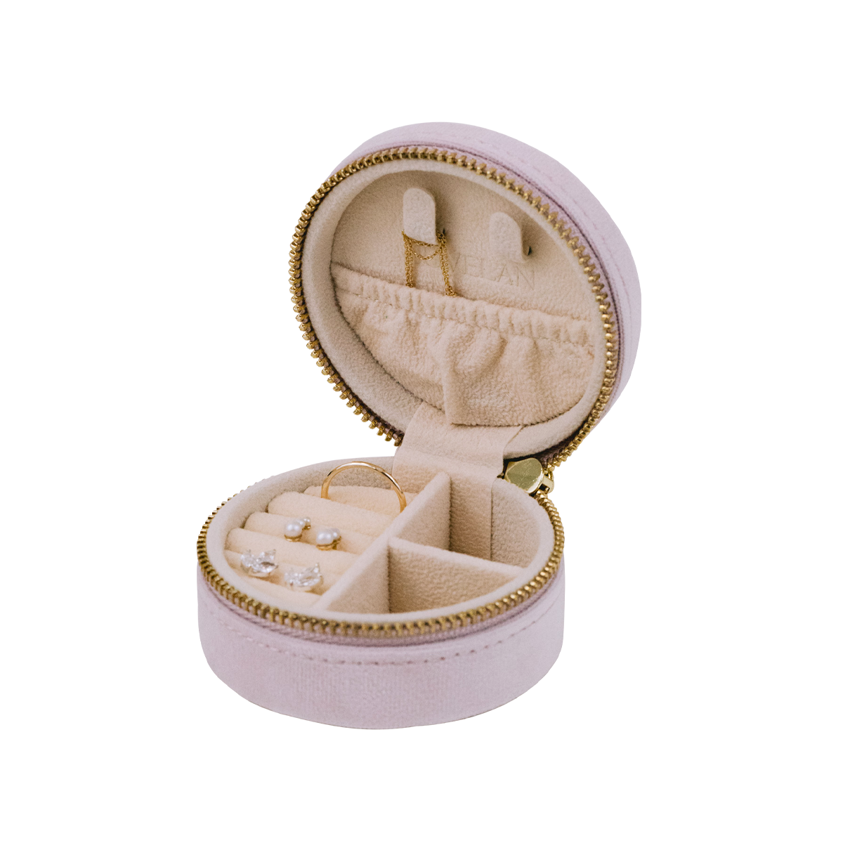 Juvelan Schmuckaufbewahrung Rund Schmucketui Aquamarin Samt 8x8x4 cm