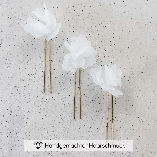 Perlenbräute Flora Haarnadeln Gold Stoffblüten 3er Set