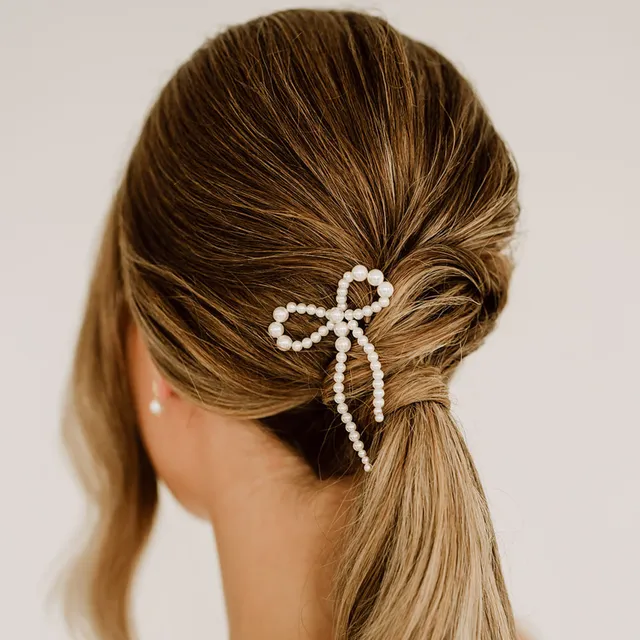 Perlenbräute Haarschmuck Pina Haarnadel Schleife Perlen Gold