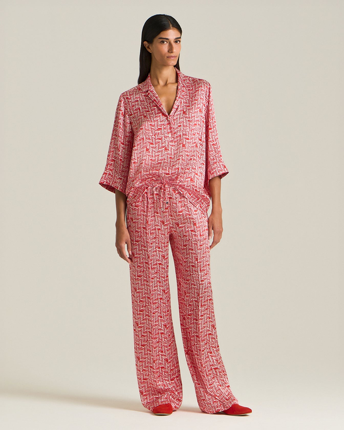 Kiton Shirts Scarlet Stairs Seidenbluse Oversize gemustert