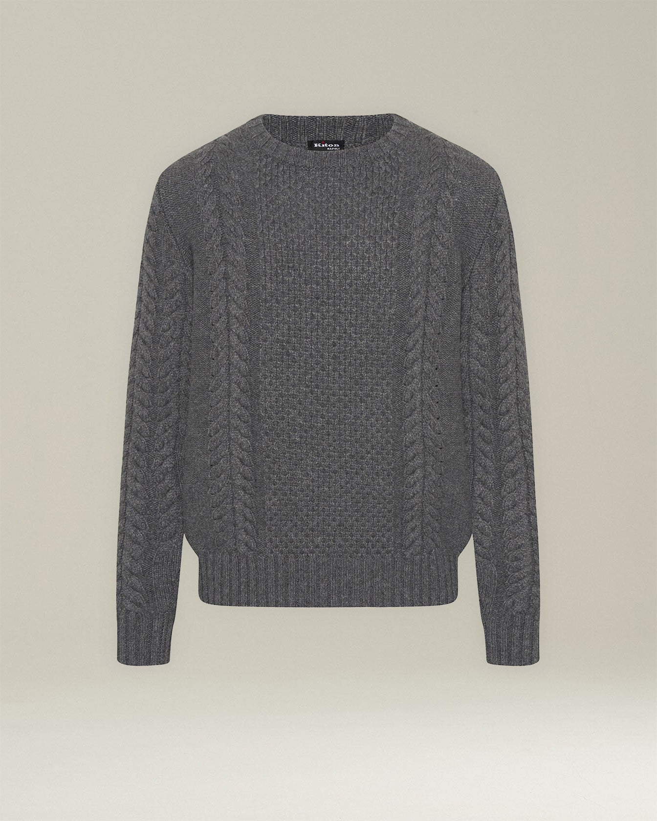 Kiton Pullover Kaschmir Rundhals mit Zopf Leicht