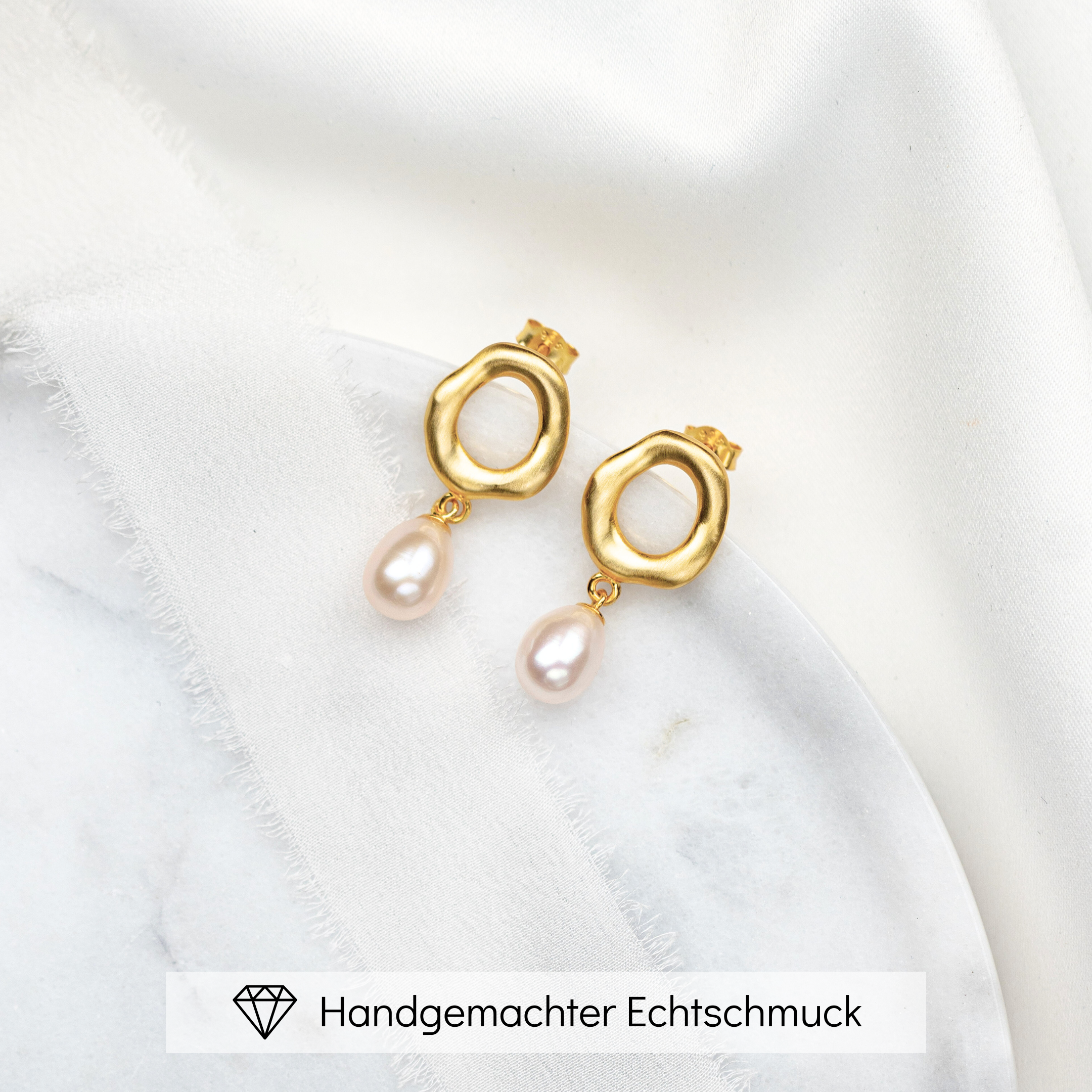 Perlenbräute Allora Ohrringe mit echter Perle Gold 3cm