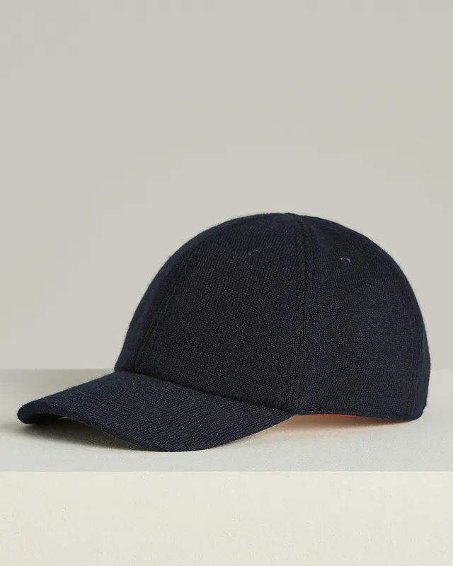 Kiton Baseball Cap Blau Kaschmir Seide Leder