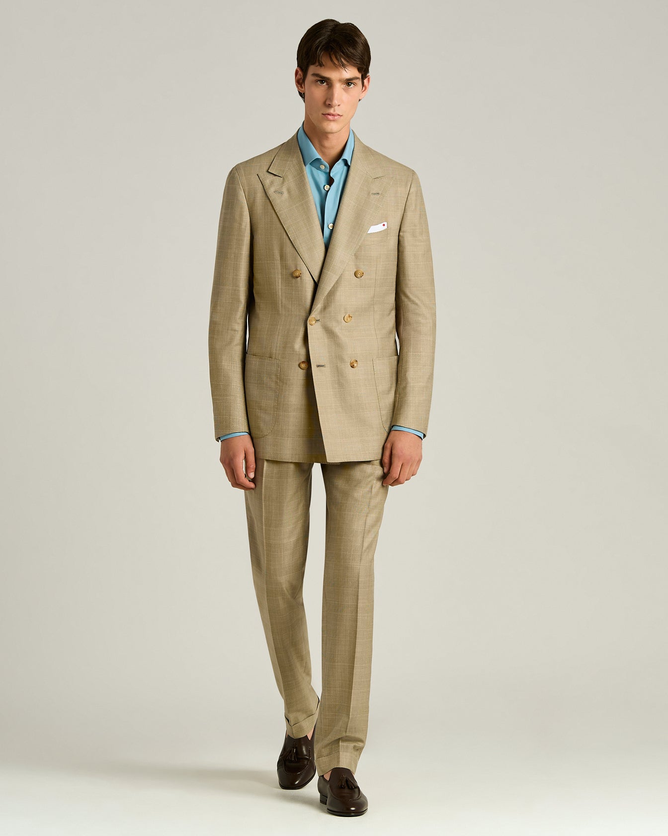 Kiton Suits Anzug zweireihig Braun Wolle-Seide-Leinen