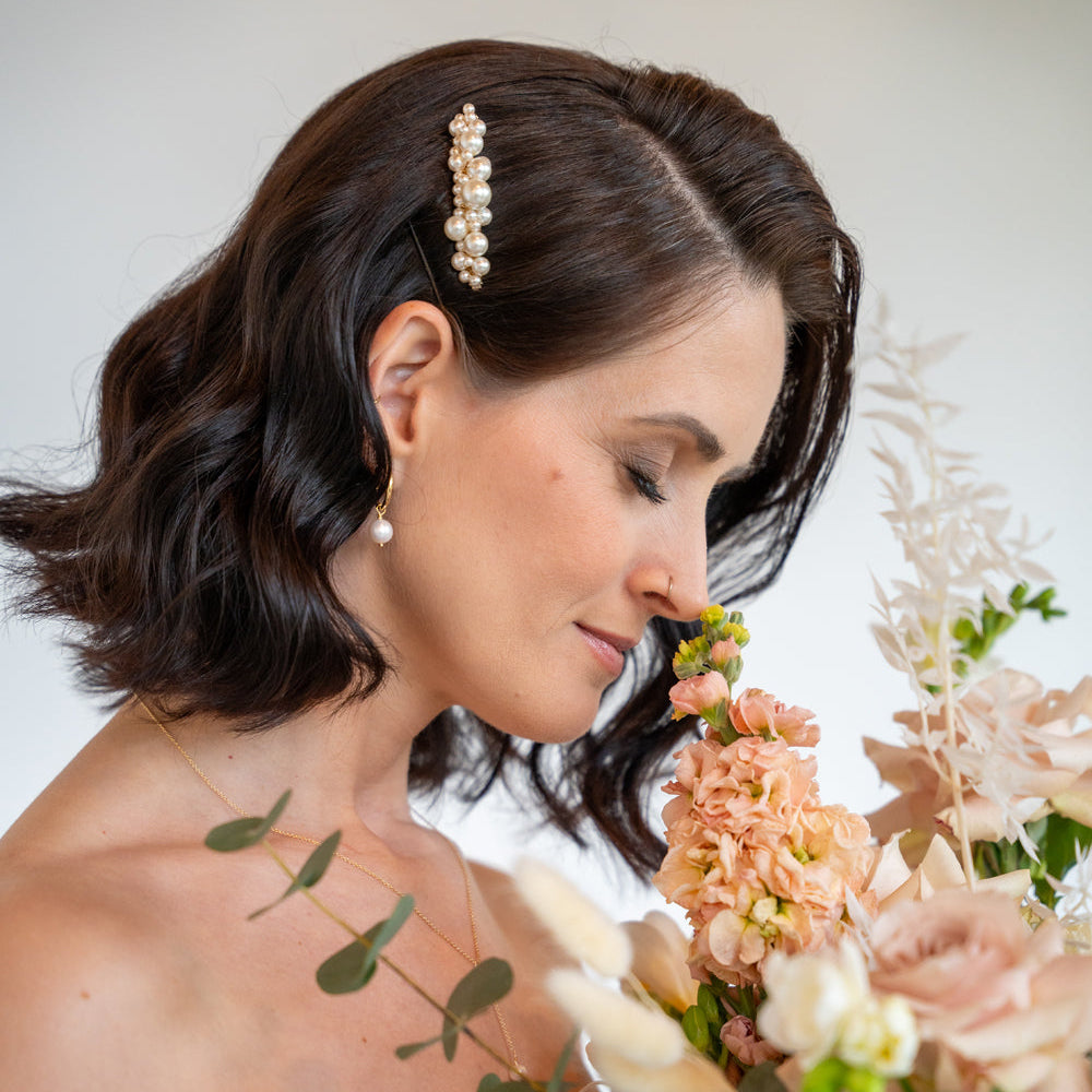 Perlenbräute Wilma Haarkamm Braut-Haarschmuck Gold Perlen 7 cm