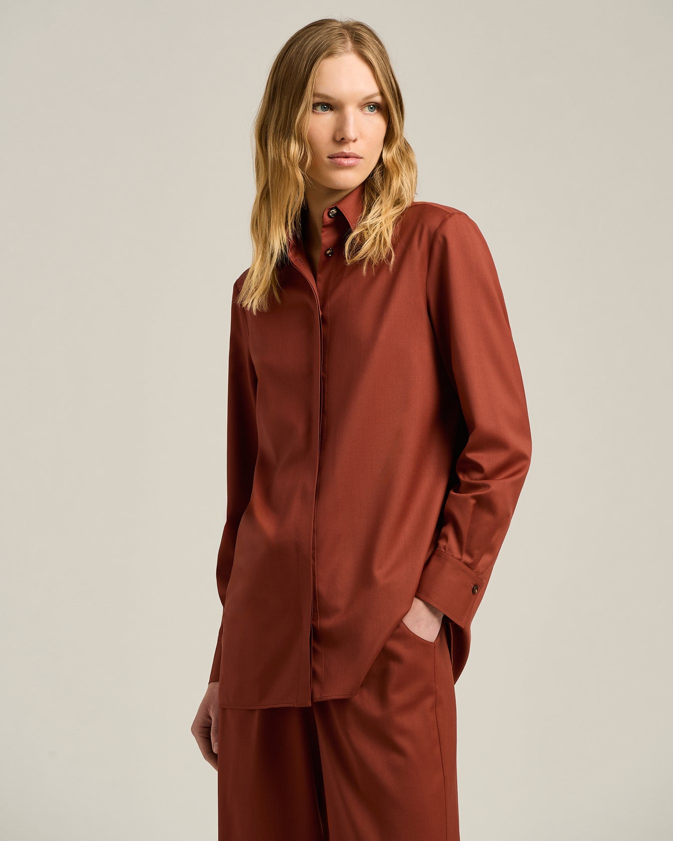 Kiton Shirts Terracotta Wool Bluse 40 reine Wolle