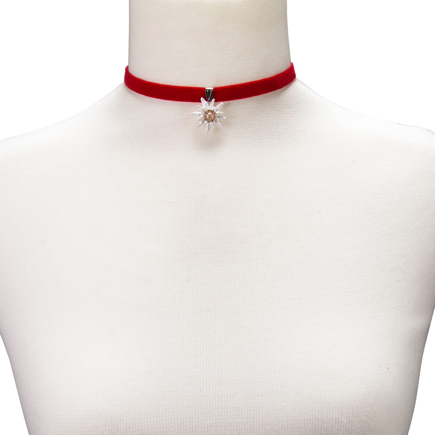 Alpenflüstern Daheim Greta DHK319 Samtkropfband rot Edelweiss