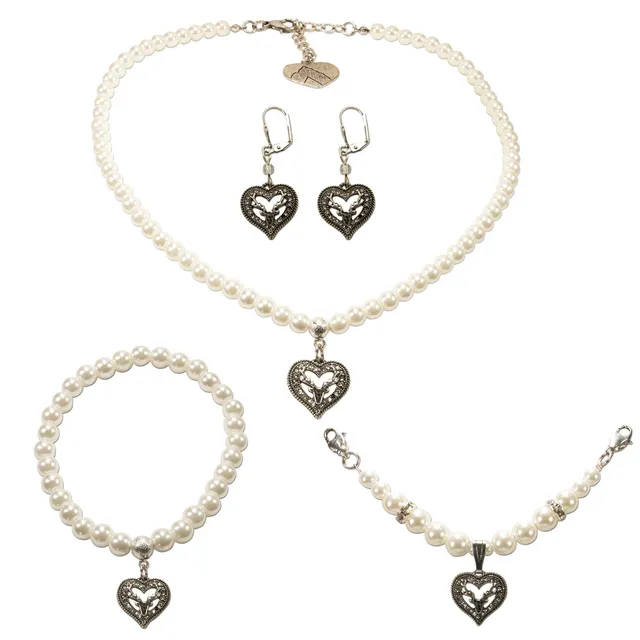 Alpenflüstern DAHEIM SET047 Trachtenschmuck-Set Perlen creme-weiß 5-teilig