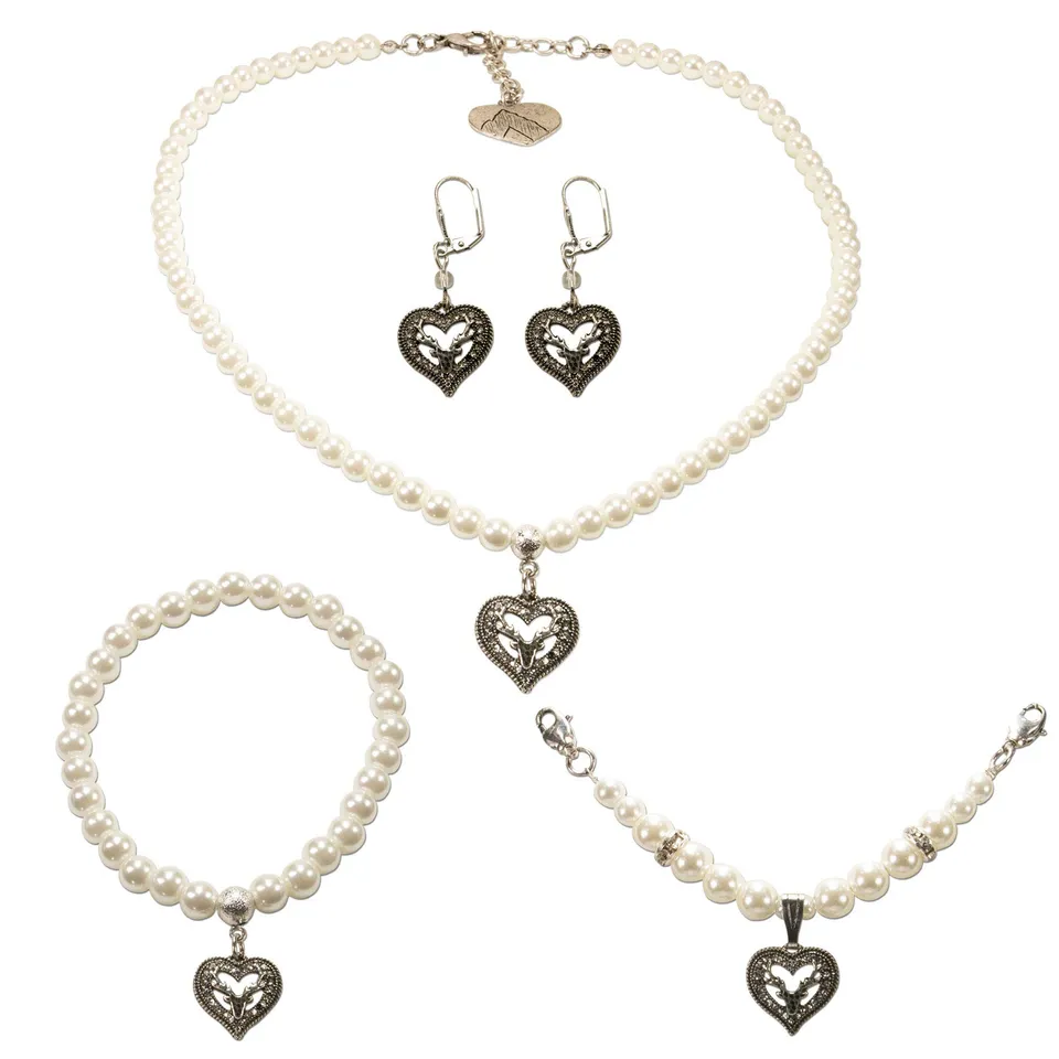 Alpenflüstern DAHEIM SET047 Trachtenschmuck-Set Perlen creme-weiß 5-teilig