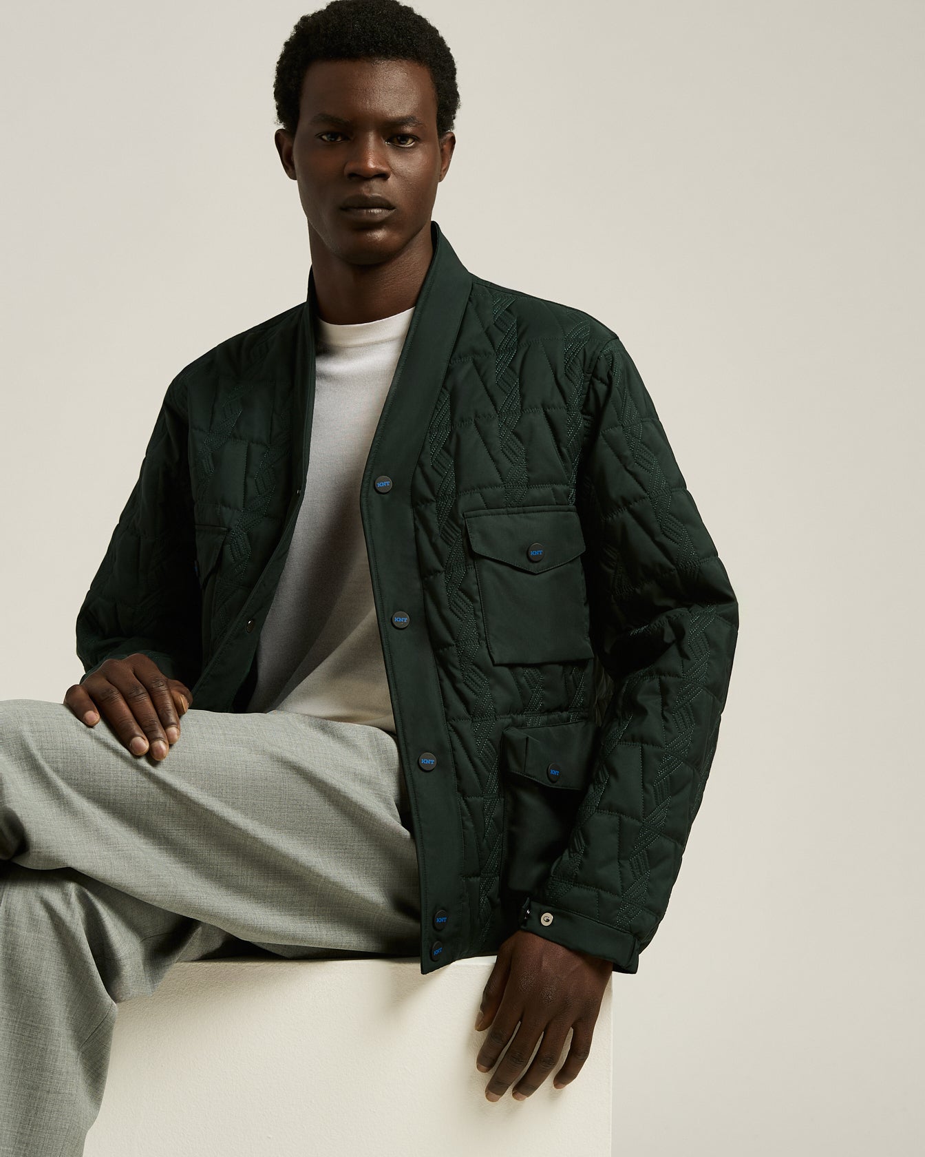 Kiton Outerwear Steppjacke Jacquard grün mit Taschen