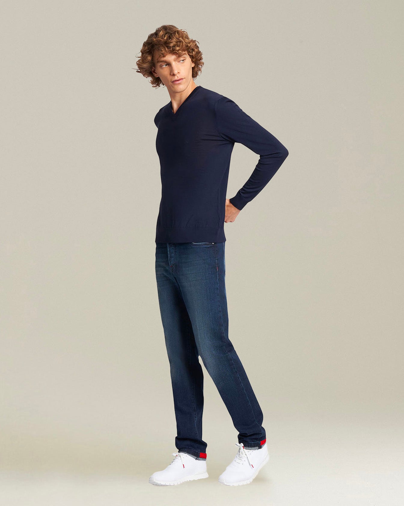 Kiton Knitwear V-Pullover Navy Wolle 14 Micron