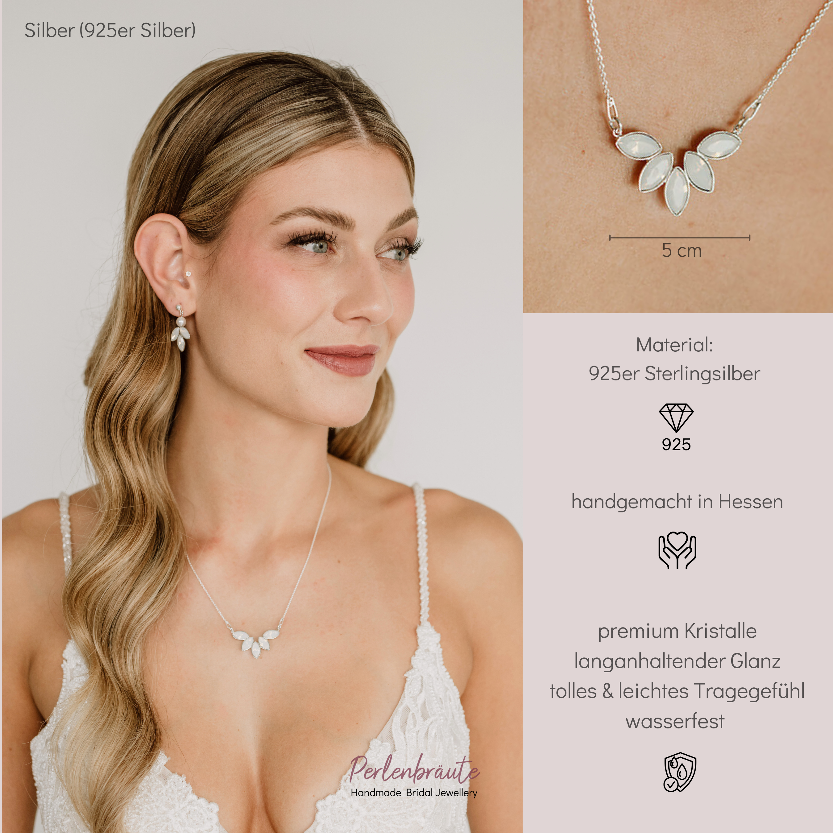 Perlenbräute Katy Halskette Kristalle White Opal Gold