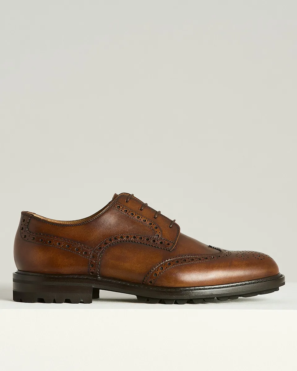 Kiton Shoes Derby Brogue Leder cognac Lug-Sohle
