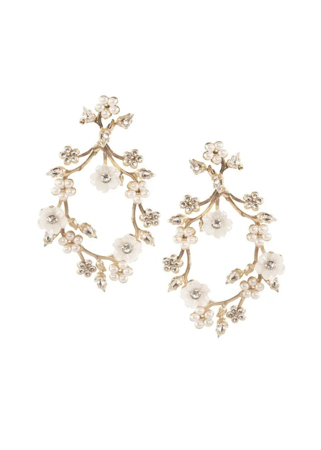 Elizabeth Bower Sakura Blossom Mini Floral Hoops Braut Ohrringe Rhodium