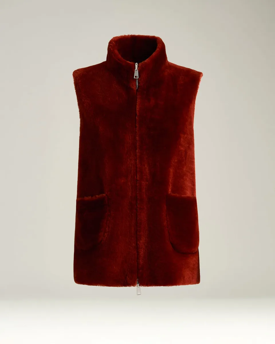 Kiton Gilet Wende-Weste Lammfell Gr. 40 burgund