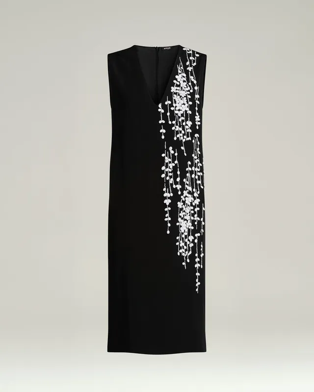 Kiton Dresses Black Silk Dress Seidenkleid schwarz Stickerei