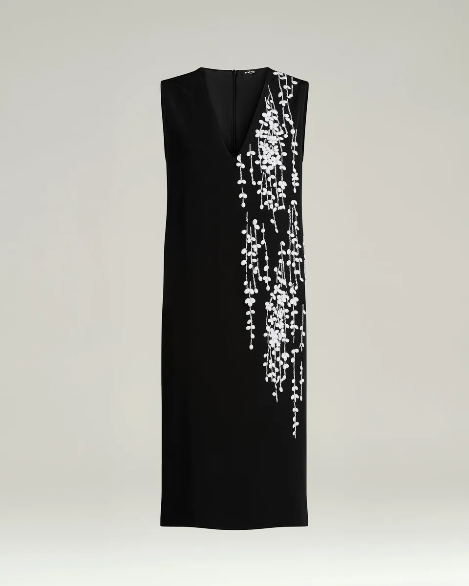 Kiton Dresses Black Silk Dress Seidenkleid schwarz Stickerei