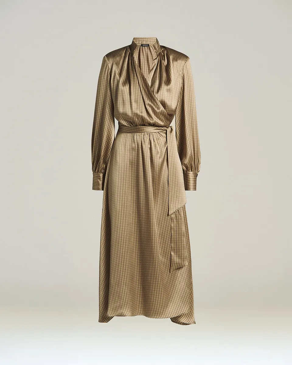 Kiton Seiden Midikleid Beige Wickelkleid mit Gürtel