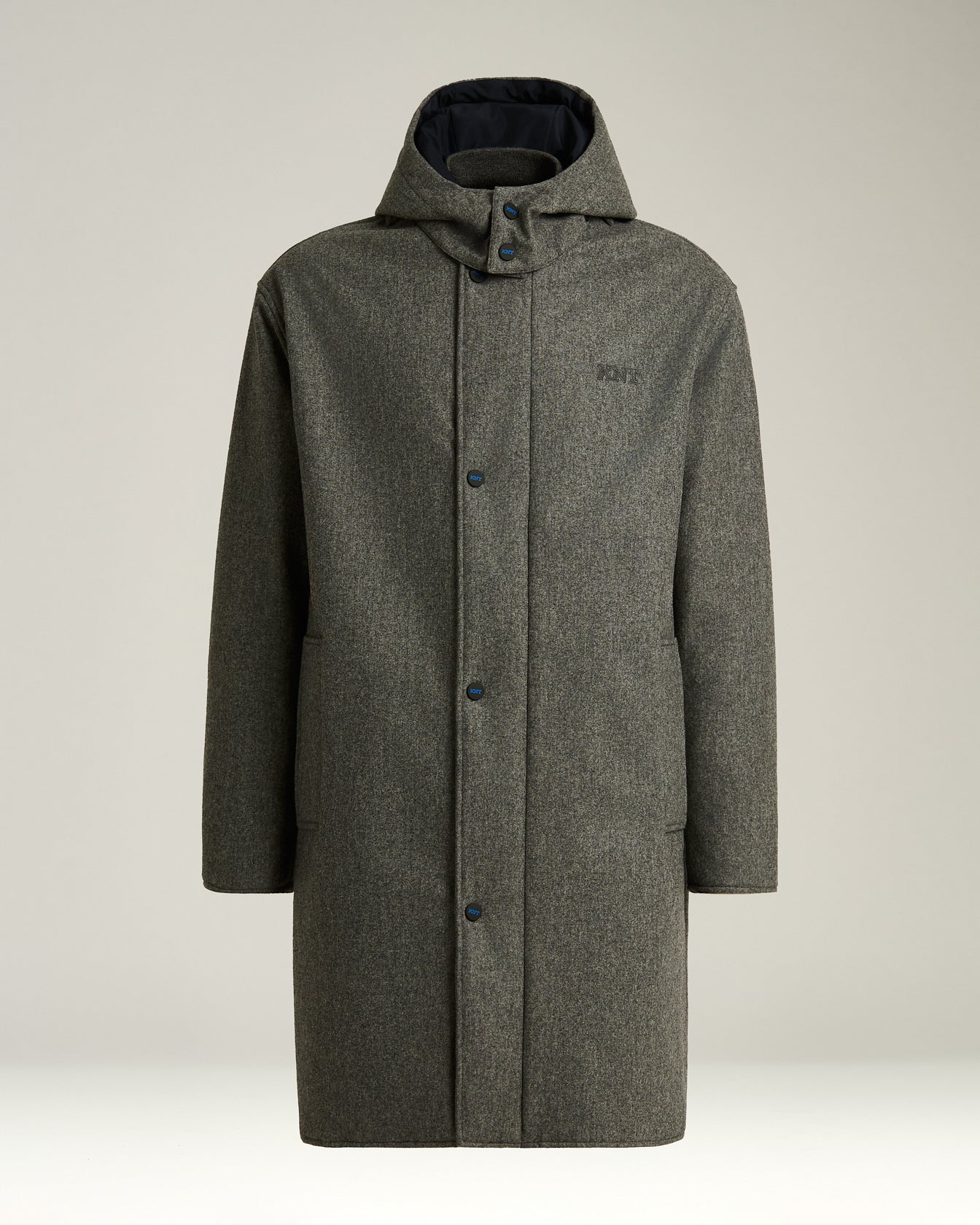 Kiton Outerwear Wollmantel Kapuze Grau Schurwolle Lang