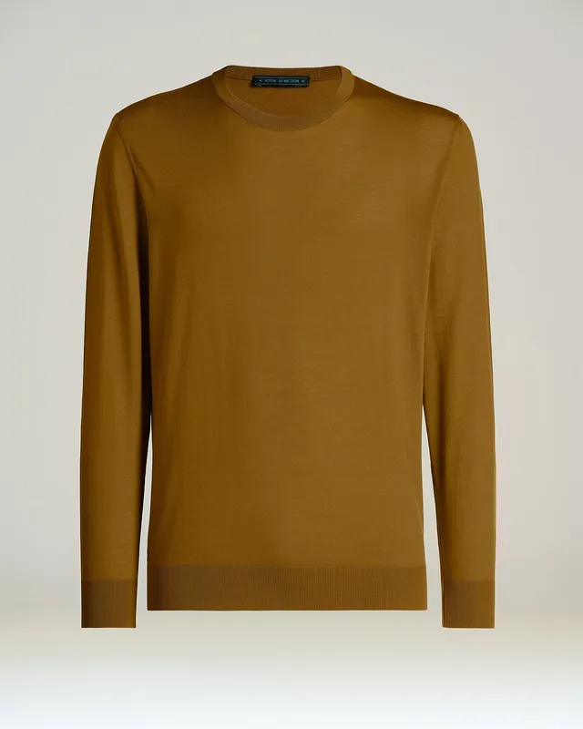 Kiton Knitwear Cognac 14-Micron Wool Sweater Gr. L Wolle
