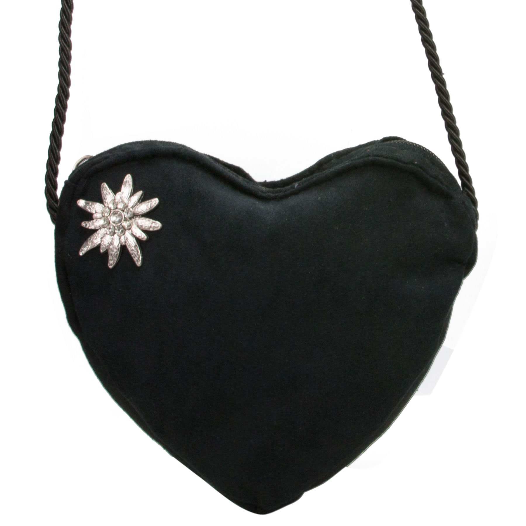 Alpenflüstern DAHEIM DTA066 Herztasche schwarz Strass-Edelweiß