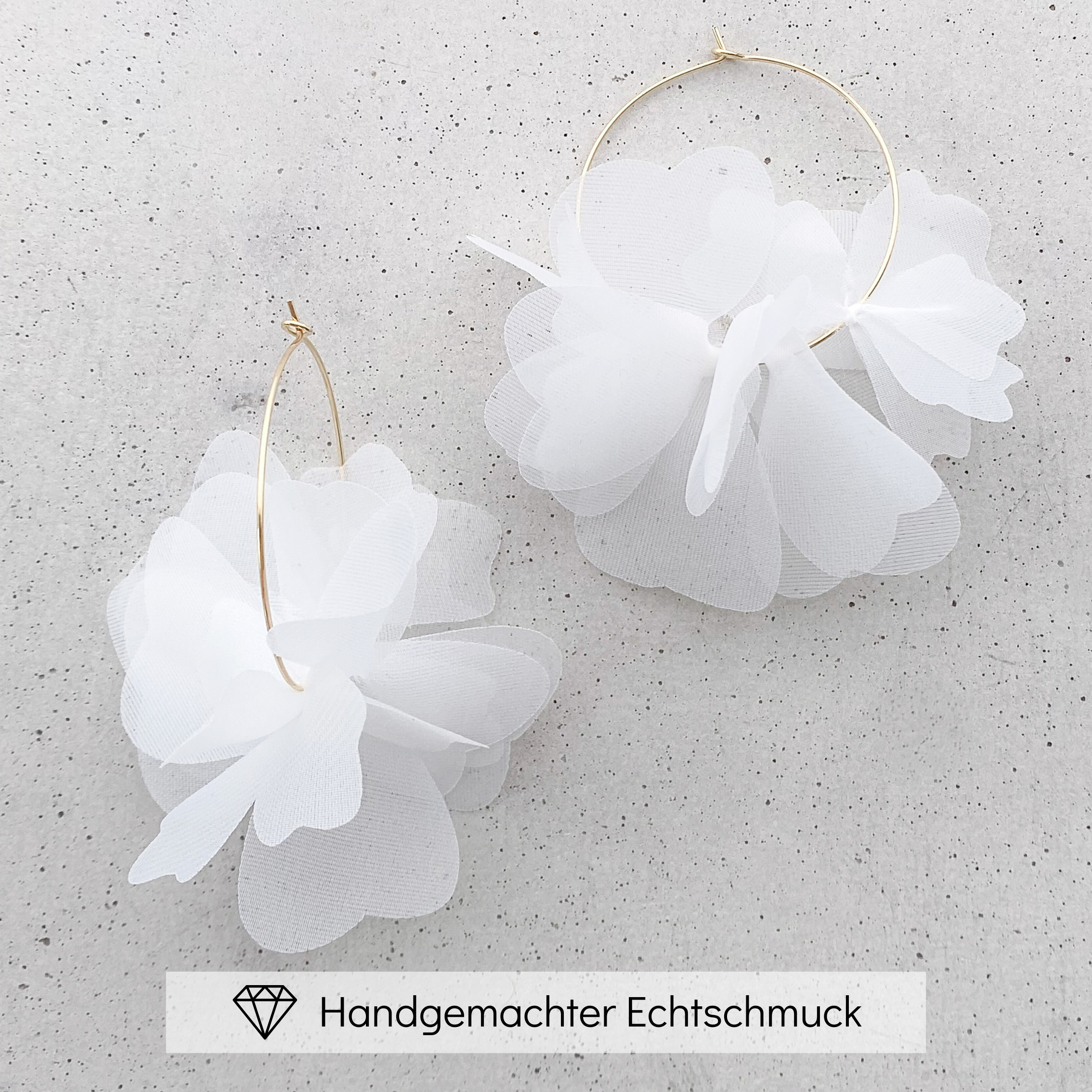 Perlenbräute Flora Creolen Gold Stoffblüten 8cm Braut