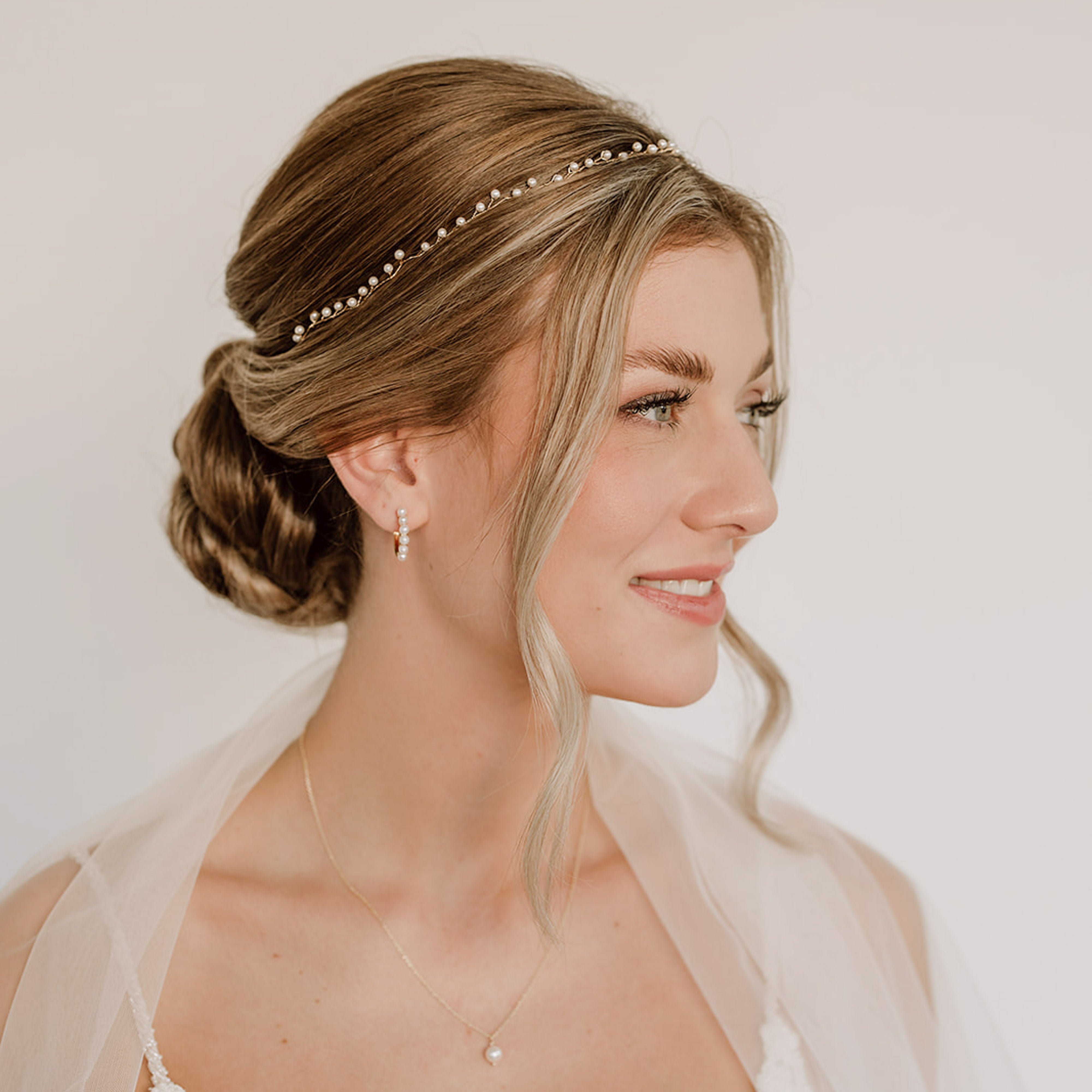 Perlenbräute Basic I Headpiece Perlen Haarband gold 40cm