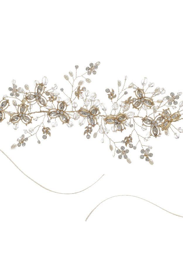 Elizabeth Bower Wisteria Gold Band Haarband Perle Kristall
