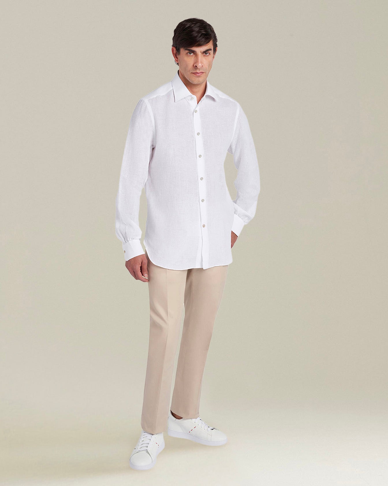 Kiton Linen Leinen Hemd Herren Weiß Perlmutt