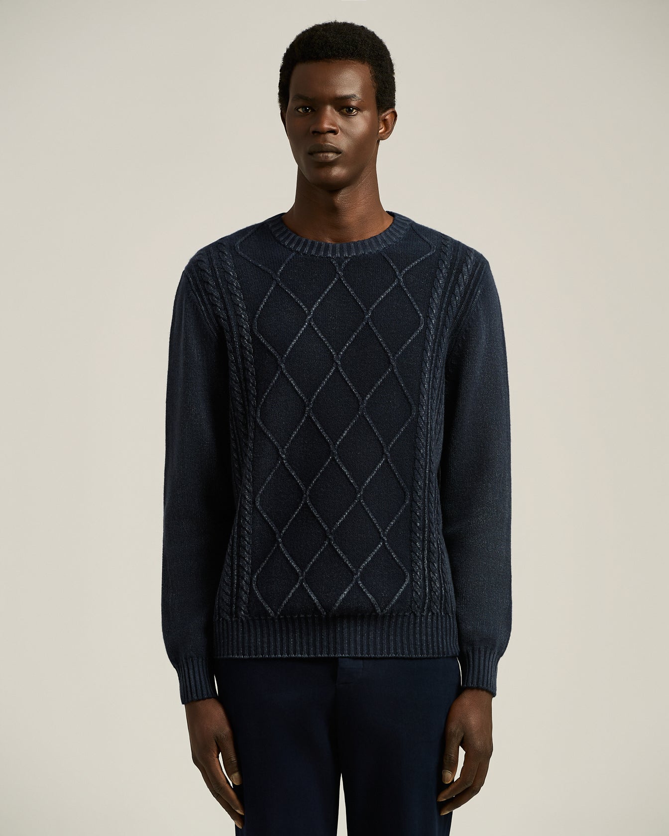 Kiton Knitwear Cashmere Rundhals Pullover Navy Raute