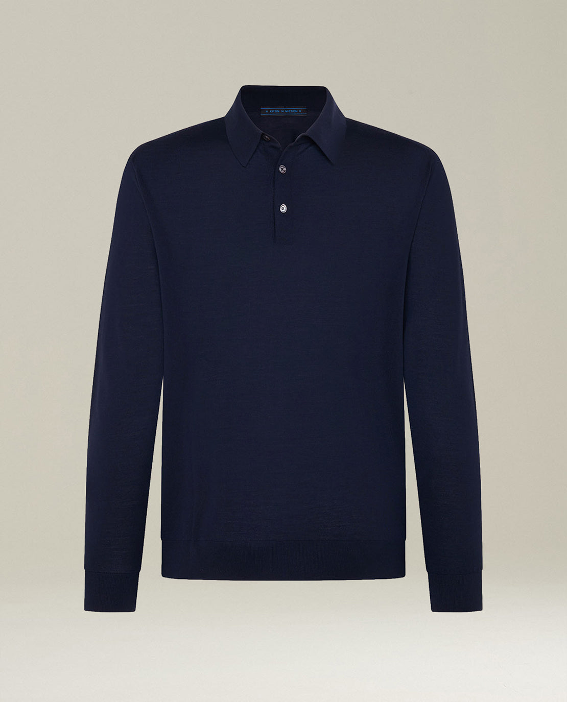 Kiton Navy 14-Micron Langarm-Polo Poloshirt Wolle