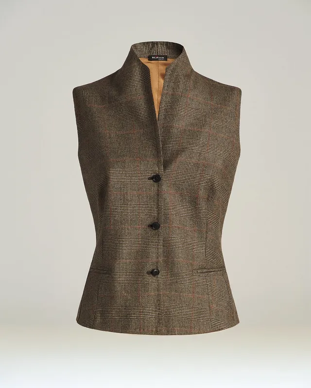 Kiton Gilet Weste Wolle rost Prince of Wales Damen