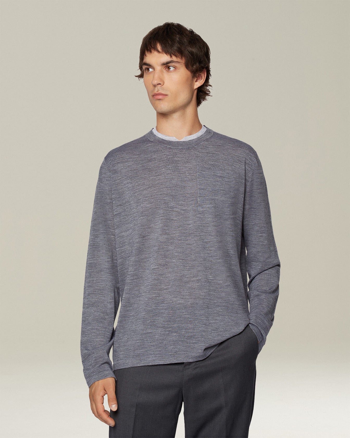 Kiton Melange Wool T-Shirt Wollshirt Langarm Größe L