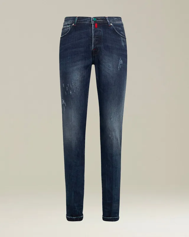 Kiton Pantaloni Cotone Jeans Dunkelblau Slim Baumwolle