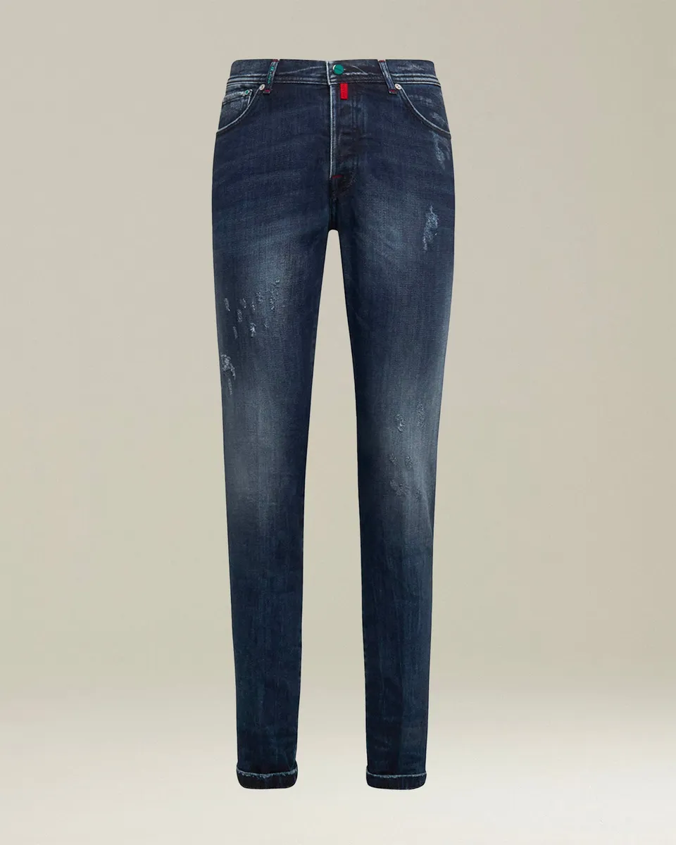Kiton Pantaloni Cotone Jeans Dunkelblau Slim Baumwolle