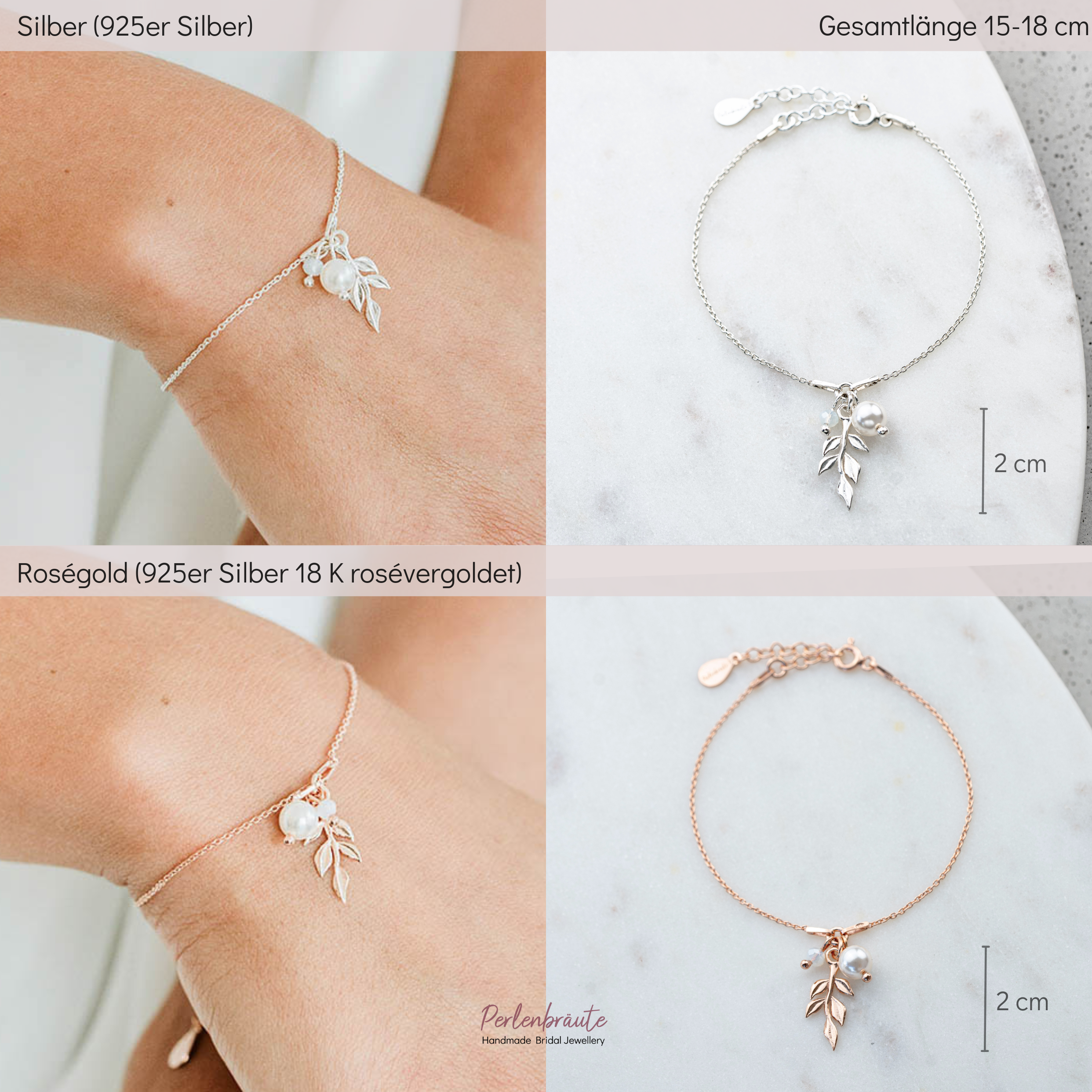 Perlenbräute Resi Armband Gold 15-18 cm Perle