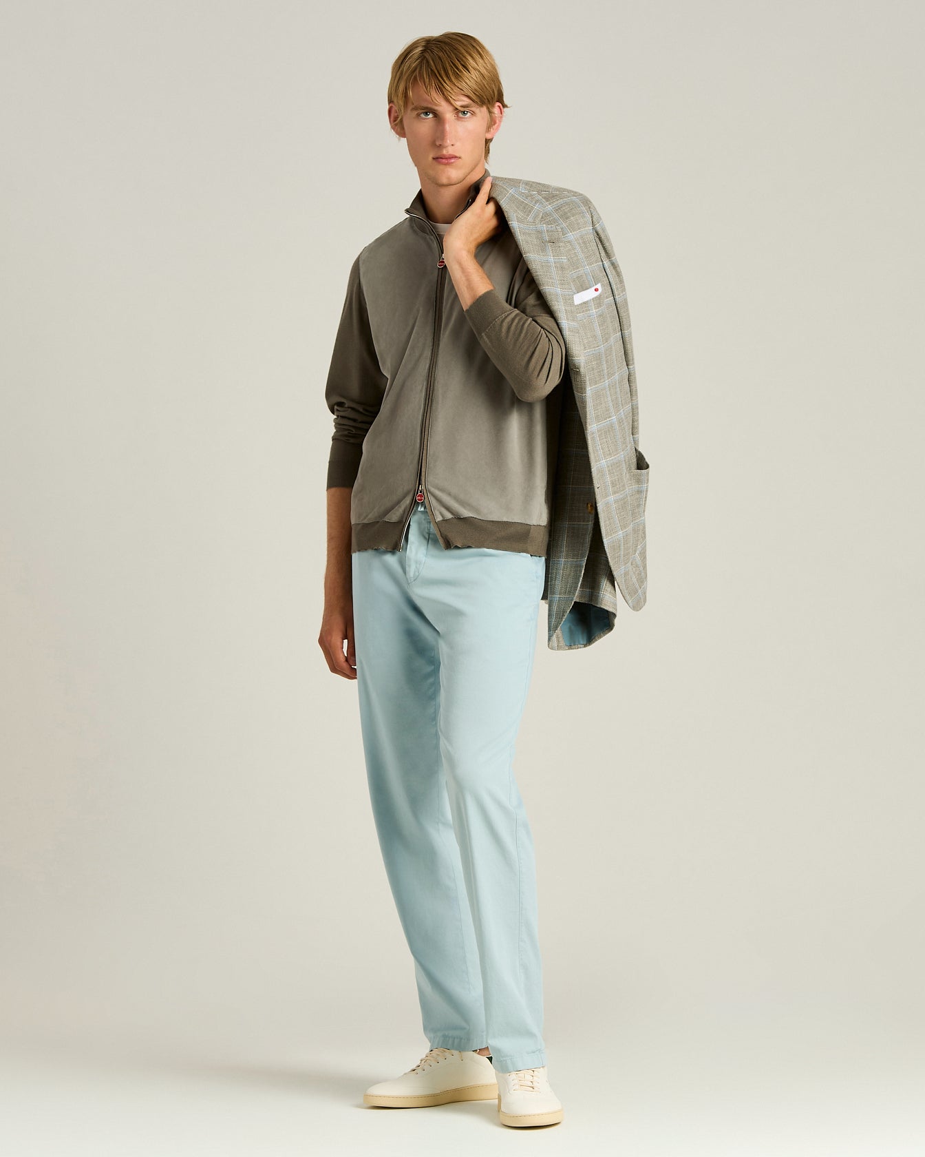 Kiton Jacke Kaschmir Seide grau Lammleder Gr. L