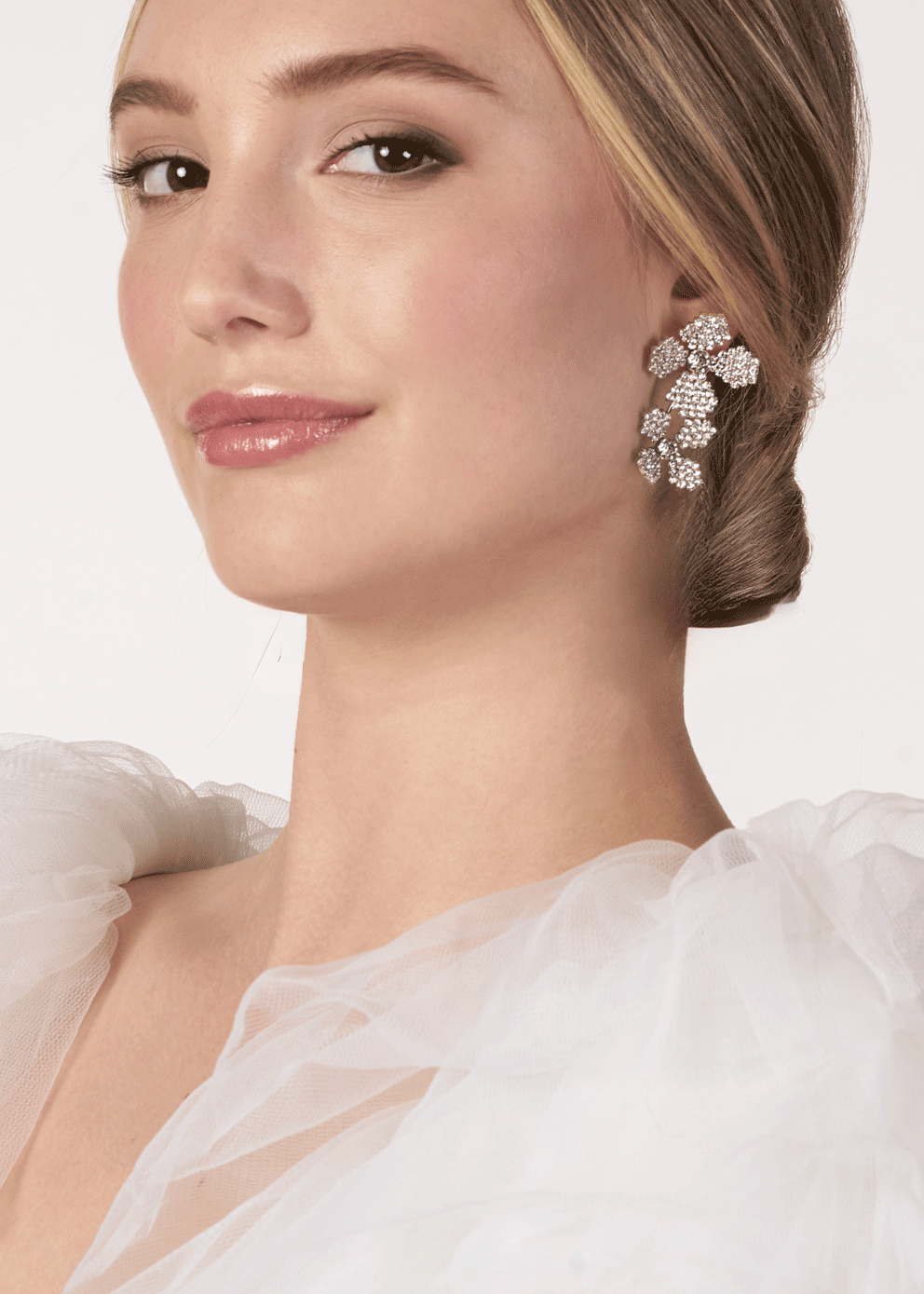 Elizabeth Bower June Bud Dublet Florale Braut Ohrringe Rhodium