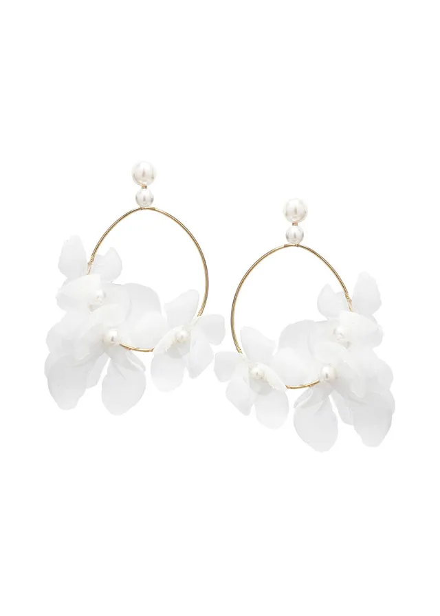 Elizabeth Bower Fabrique Ohrringe Rhodium Ivory Seidenblumen