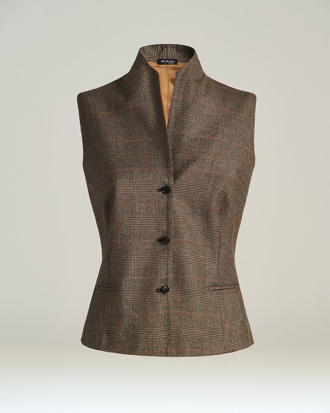 Kiton Gilet Weste Wolle rost Prince of Wales Damen